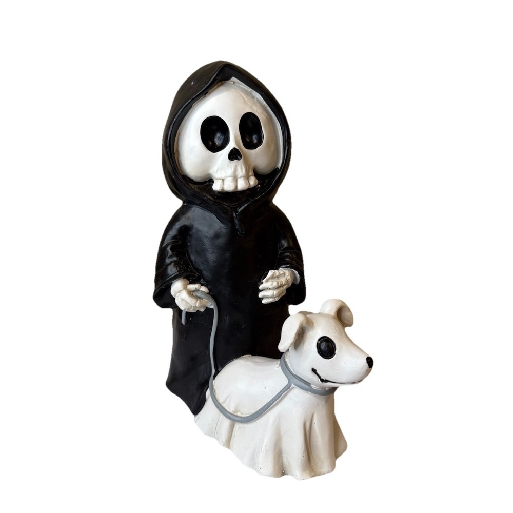 NEW Grim Reaper Walking a Ghost Dog Figurine Halloween Tabletop Decor